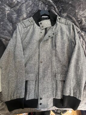 Men's Gray Wool-Blend Bomber Jacket - Classic Casual